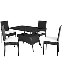 Gymax 10PCS Rattan Dining Set Cushioned Chair Table w/ Glass Top Furniture Patio
