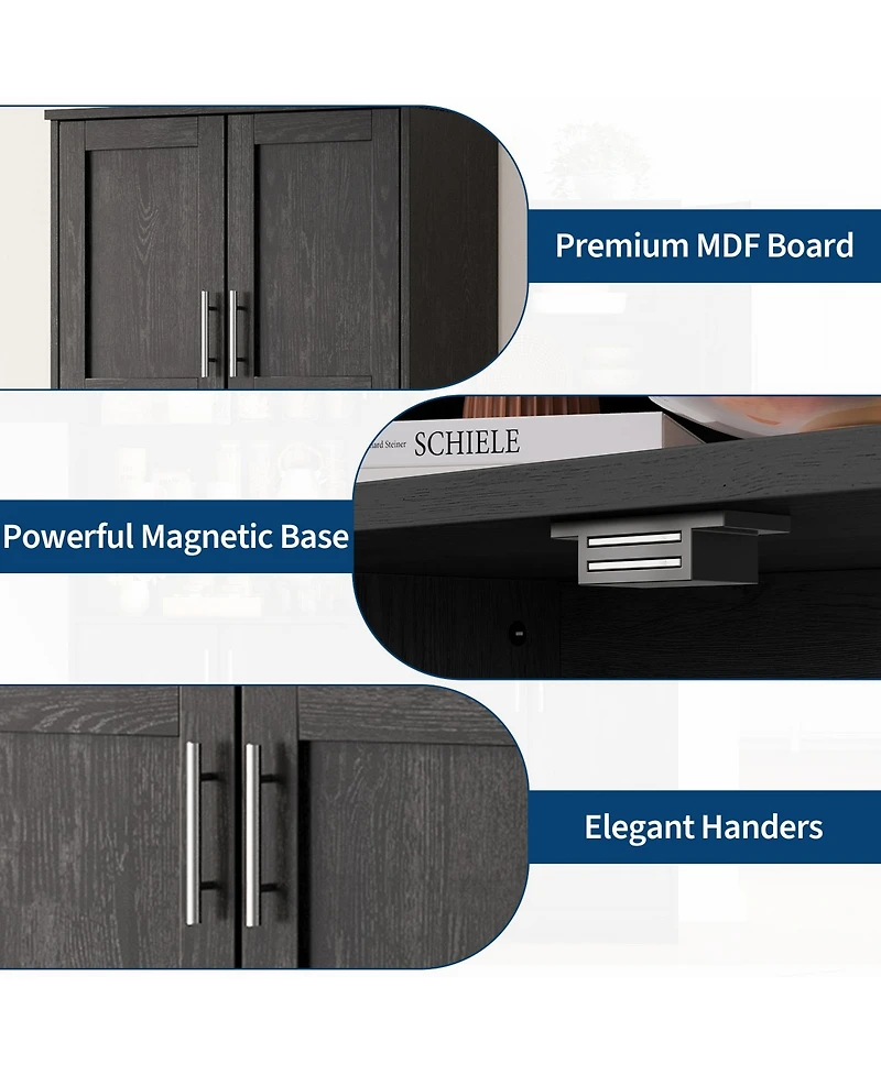 homfan 67" Tall Bathroom Cabinet, Freestanding Wooden Storage with 4 Doors, 2 Open Compartments, Adjustable Shelves, Microwave Stand
