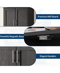 homfan 67" Tall Bathroom Cabinet, Freestanding Wooden Storage with 4 Doors, 2 Open Compartments, Adjustable Shelves, Microwave Stand