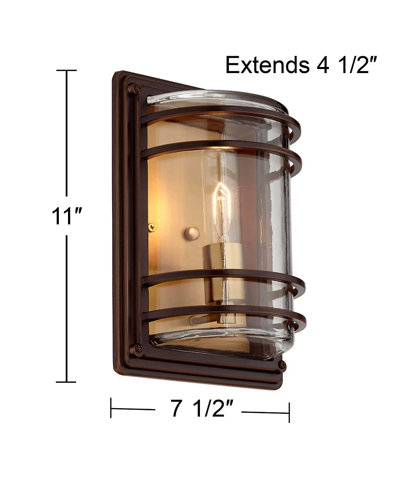 John Timberland Modern Outdoor Wall Light Fixtures Set of 2 11" Clear Glass Shade for Exterior Barn Deck House Porch Patio Outside Front Door