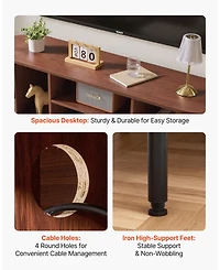 Gouun Tv Stand, Boho Entertainment Center for Tv, 350 lbs Load, Tv Media Console Table with Adjustable Storage Shelves and Rolling Door