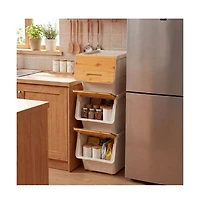 Gouun 3 Pieces Storage Bins on Wheels Stackable Plastic Boxes with Stay-Open Lid Small