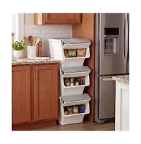 Gouun 3 Pieces Storage Bins on Wheels Stackable Plastic Boxes with Stay-Open Lid Medium