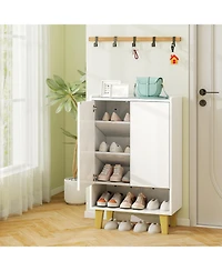 Gouun 5-Tier Shoe Cabinet with Faux Marble Countertop and Flat Tilting Shelves