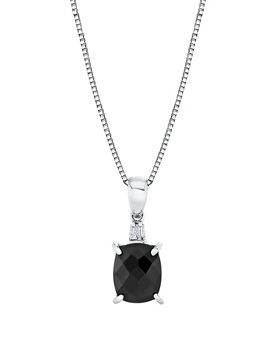 Macy's Onyx (2-5/8 ct. t.w.) and Diamond Accent Cushion Pendant Necklace in Sterling Silver