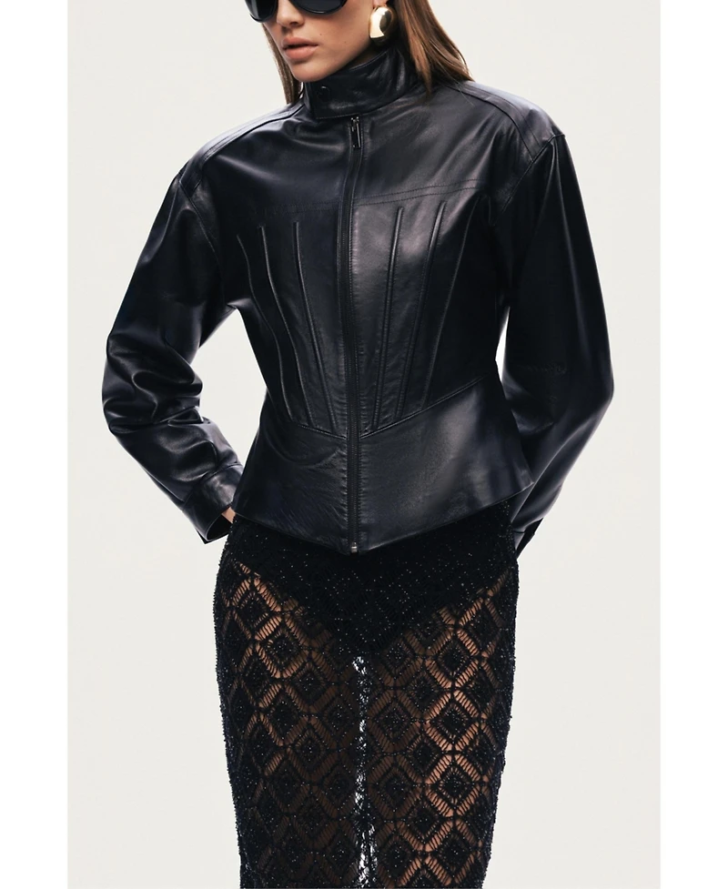Nocturne Women's Zip-Front Fitted Leather Jacket