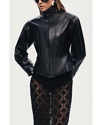 Nocturne Women's Zip-Front Fitted Leather Jacket