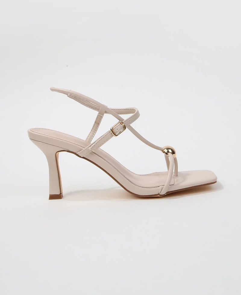 Berness Women's Hisako Dress Heeled Thong Sandal with Gold-Tone Detail