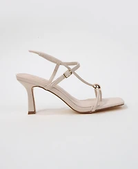 Berness Women's Hisako Dress Heeled Thong Sandal with Gold-Tone Detail