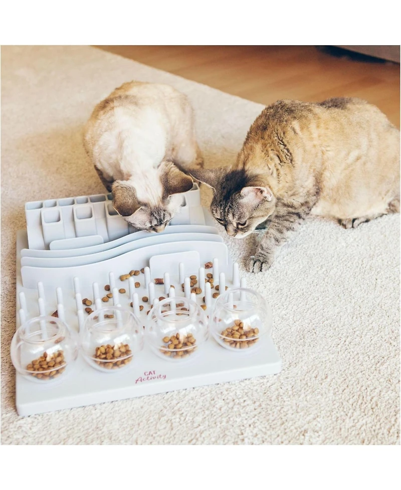 Aronkl Cat Food Puzzle Feeder Interactive Play Mental Stimulation Slow Eating 5 Compartments Non-Slip Easy Clean