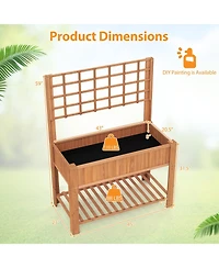 Gouun Fir Wood Raised Garden Bed with Trellis and Storage Shelf, 45 x 23 x 59 in Elevated Planter