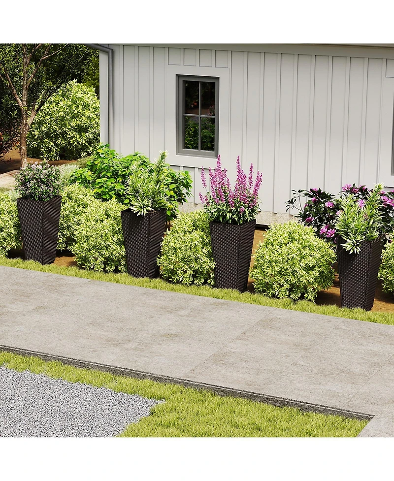 Gouun 30 in Tall Modern Pe Rattan Planter Pots Set of 2 with Metal Shelf and Open Base