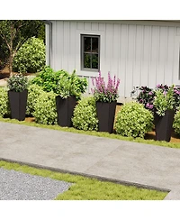 Gouun 30 in Tall Modern Pe Rattan Planter Pots Set of 2 with Metal Shelf and Open Base