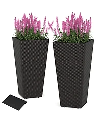 Gouun 30 in Tall Modern Pe Rattan Planter Pots Set of 2 with Metal Shelf and Open Base
