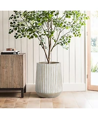 LuxenHome 16.1-Inch Round Brown and White Striped MgO Planter