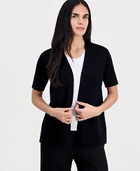 Anne Klein Essentials Petite Open-Front Elbow-Sleeve Cardigan