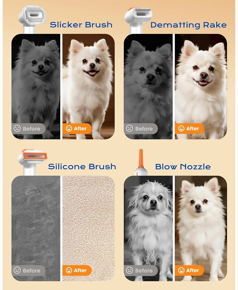 Aronkl Vacuum Dog Brush 4-in-1 Self Cleaning Slicker Undercoat Rake Deshedding Tool Anti Static Massage For Short Medium Coats