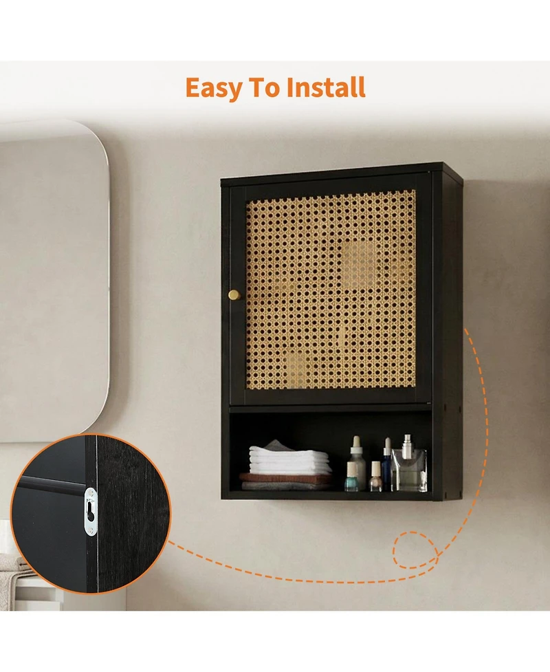 homfan Space-Saving Bamboo Bathroom Wall Cabinet – Adjustable Shelf Over Toilet Storage Organizer