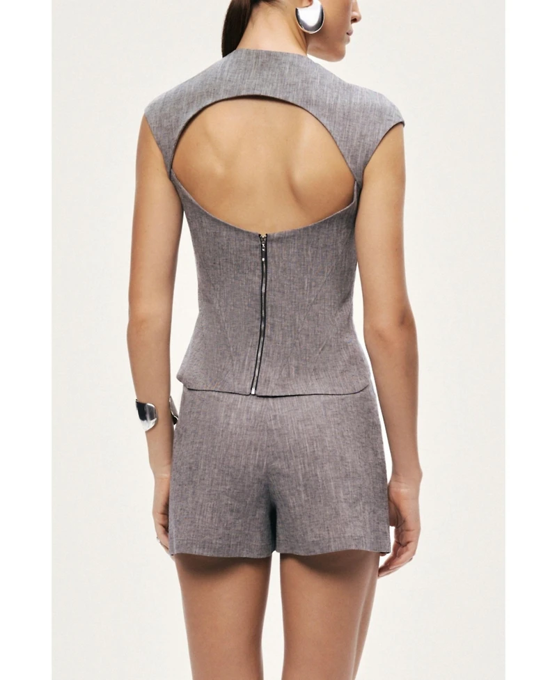 Nocturne Women's Button Detail Linen Blend Skort