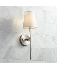 Possini Euro Design Elena Modern Wall Light Sconce Brushed Hardwire High Fixture Cream Linen Shade for Bedroom Reading Living Room Hallway