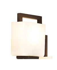 Possini Euro Design Modern Wall Light Sconces Set of 2 Bronze Hardwired High 2-Light Fixture Square Opal Glass for Bedroom