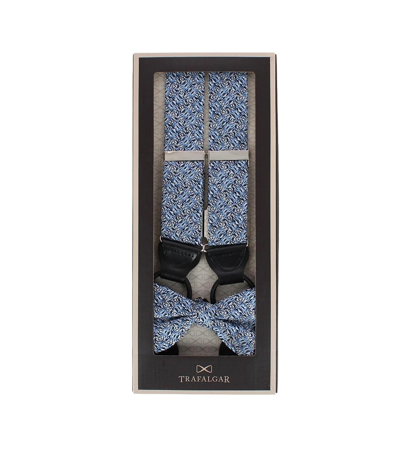 Trafalgar Men's Benito's Basketweave Silk Suspenders and Bow Tie Bundle