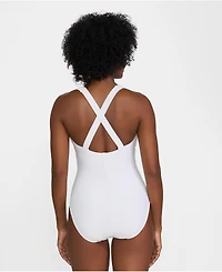 Lands' End Petite Tugless Ribbed X-Back One Piece Swimsuit