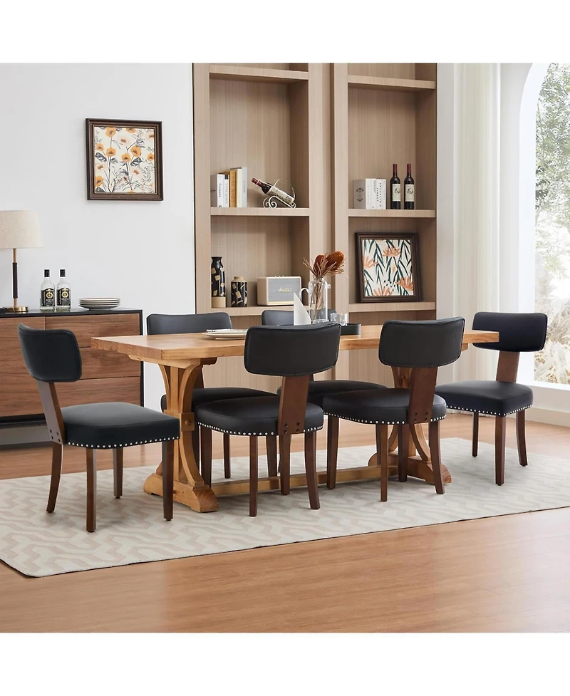 gaomonSet of 6 Modern Leather Upholstered Dining Chairs with Curved Backrest and Hardwood Frame
