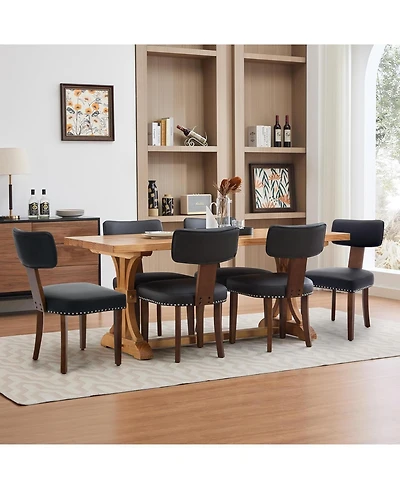 gaomonSet of 6 Modern Leather Upholstered Dining Chairs with Curved Backrest and Hardwood Frame
