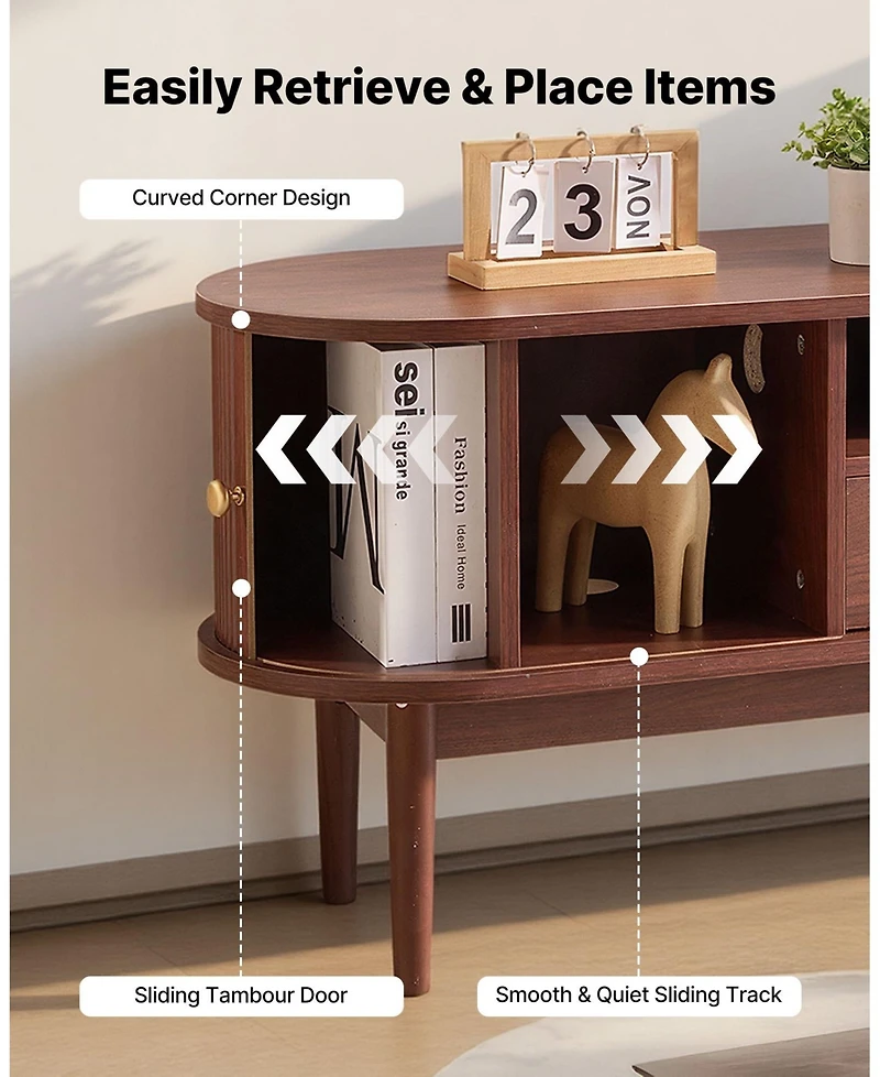 Gouun Mid-Century Modern 58-Inch Rolling Door Tv Stand with Drawer