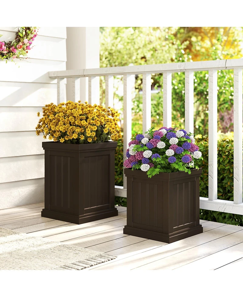 Gouun Square Plastic Planter Pots Set of 2 with Drainage Holes and Nesting Storage Design