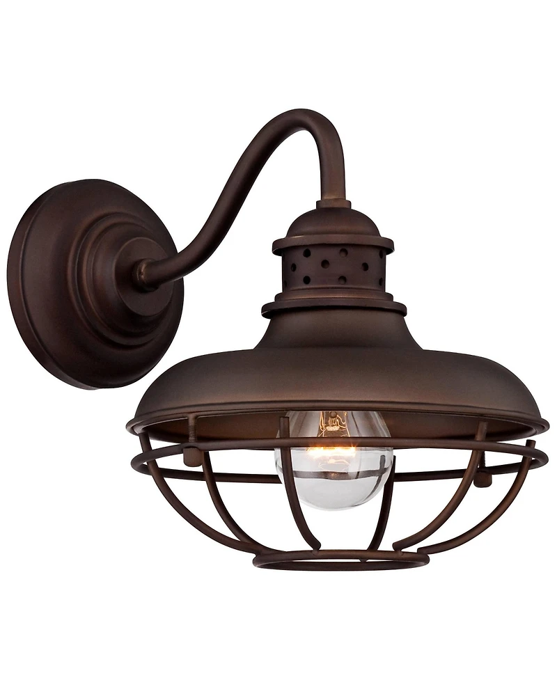 Franklin Iron Works Park Rustic Outdoor Barn Lights Fixtures Set of 2 Oil Rubbed 9" Open Cage for Post Exterior Light Barn Deck Post Light Yard