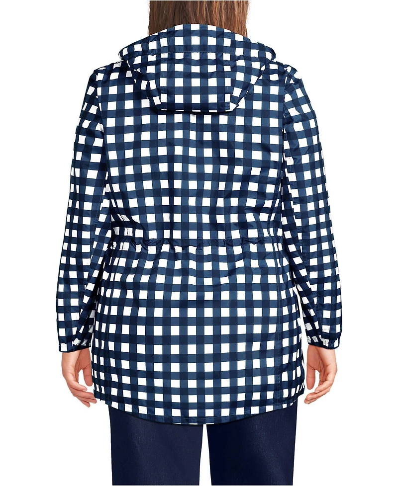 Lands' End Plus Print Waterproof Hooded Packable Raincoat