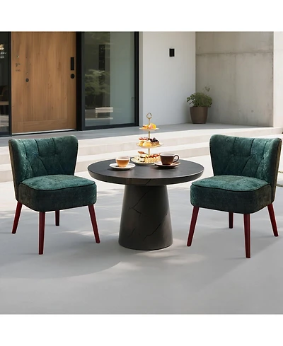 gaomon Mid-Century Modern Tufted Fabric Accent Chair, Armless Lounge Chair with Solid Wood Legs for Living Room