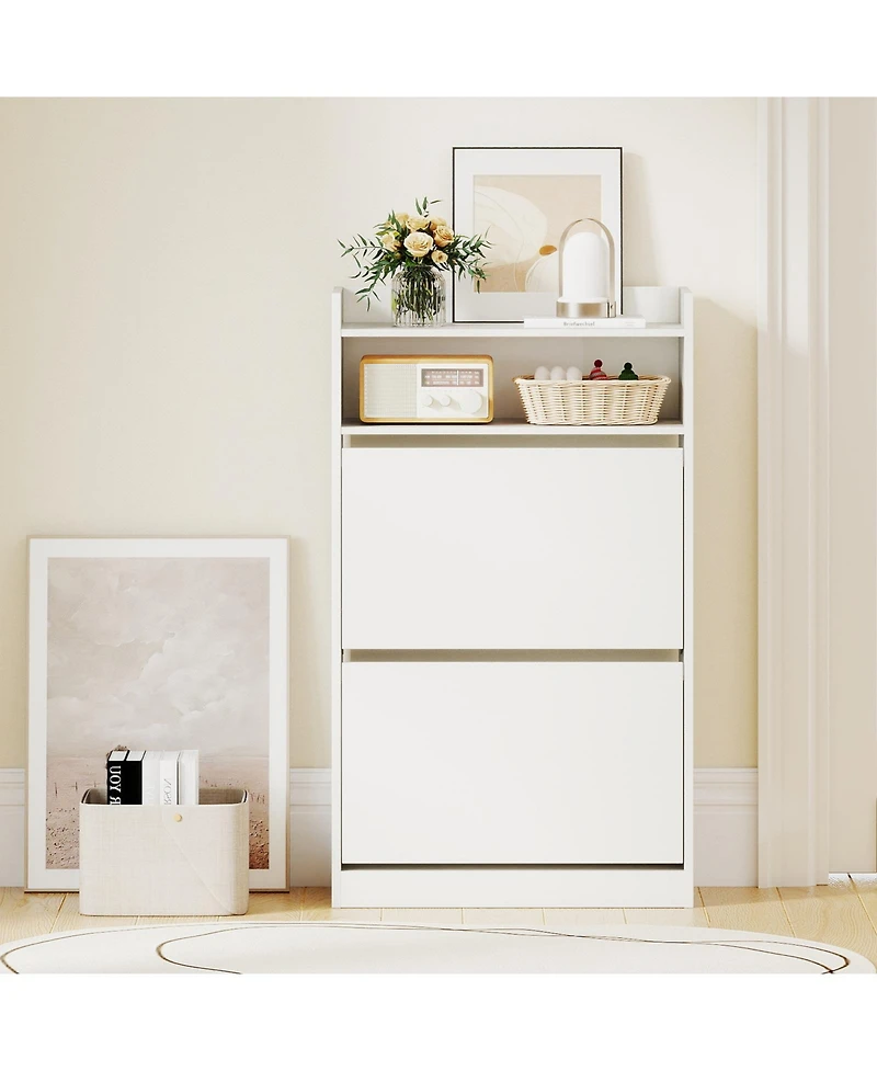 Gouun Shoe Storage Cabinet Hidden Shoe Rack with 2 Flip Drawers Adjustable and Removable Shelves