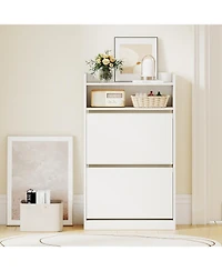 Gouun Shoe Storage Cabinet Hidden Shoe Rack with 2 Flip Drawers Adjustable and Removable Shelves