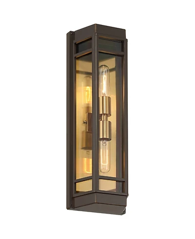 John Timberland Catie High Modern 2-Light Outdoor Wall Light Fixture Mount Porch House Sand Brass Finish Aluminum