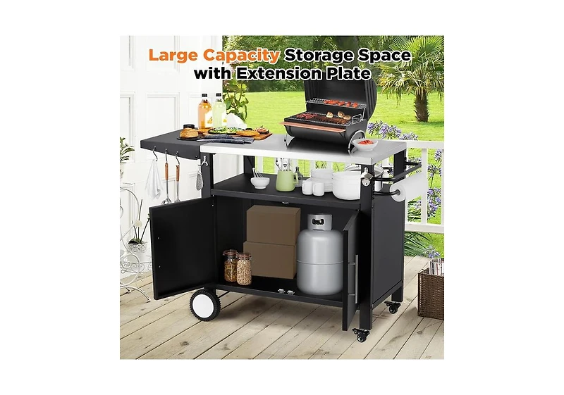 Aecojoy Outdoor Grill Table with Storage Cabinet, Rolling Bar Grill Cart with Wheels, 50''×20''×32.2''