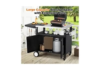 Aecojoy Outdoor Grill Table with Storage Cabinet, Rolling Bar Grill Cart with Wheels, 50''×20''×32.2''