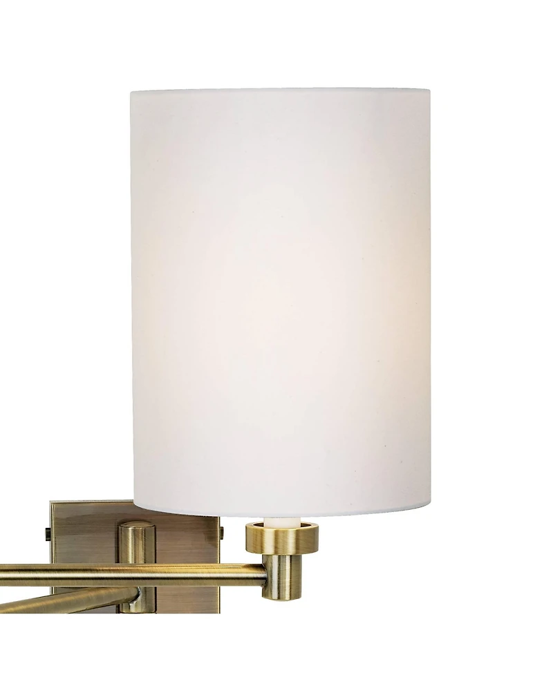 Barnes and Ivy Modern Swing Arm Wall Lamp Dark Antiqu Brass Plug-In Light Fixture Cotton Cylinder Shade for Bedroom Bedside