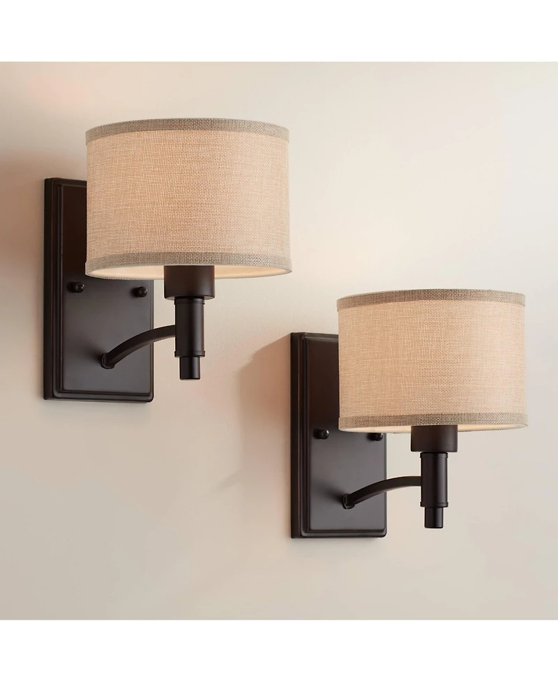 Franklin Iron Works La Pointe Farmhouse Rustic Wall Light Sconces Set of 2 Oil Rubbed Bronze Hardwire 6 3/4" Fixture for Hallway