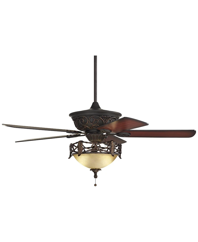Casa Vieja 52" Contessa Industrial Rustic Indoor Ceiling Fan Led Light Bronze Copper Cherry Scavo Glass Living Kitchen Room Home