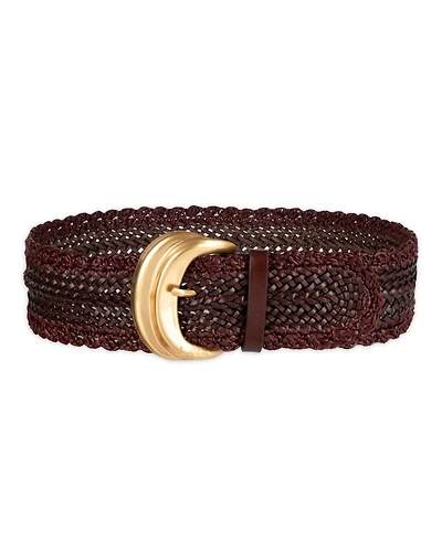Sam Edelman Women's Wide Width Leather and Raffia Braided Waist Belt