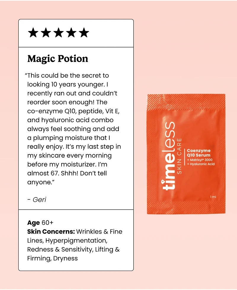 Timeless Skin Care Coenzyme Q10 + Peptides Serum Single Use Pouches