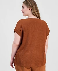 Anne Klein Plus Ribbed Knit Cap Sleeve Top