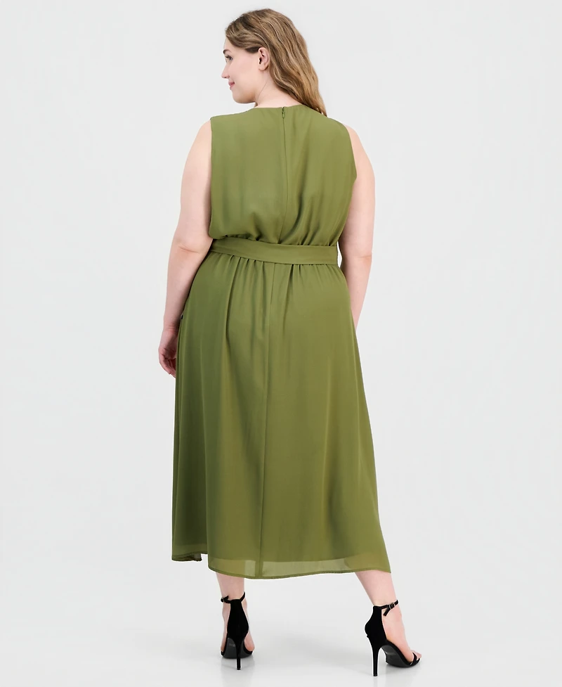 Anne Klein Plus Faux-Wrap A-Line Midi Dress