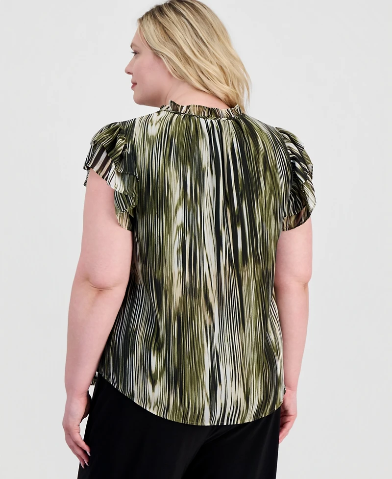 Anne Klein Plus Ruffle-Sleeve Tie-Neck Blouse