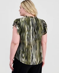 Anne Klein Plus Ruffle-Sleeve Tie-Neck Blouse