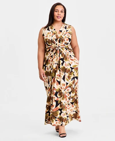 Anne Klein Plus V-Neck Twist-Front Maxi Dress