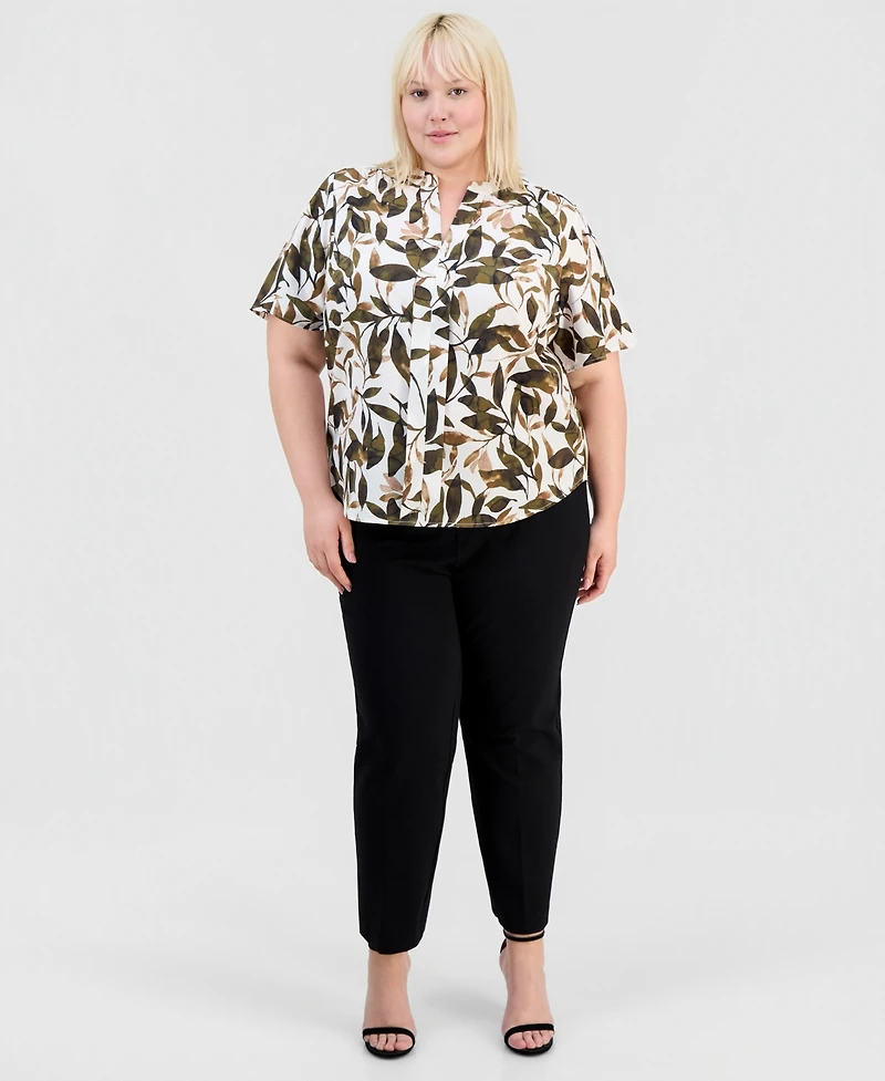 Anne Klein Essentials Plus Printed Flutter-Sleeve Top